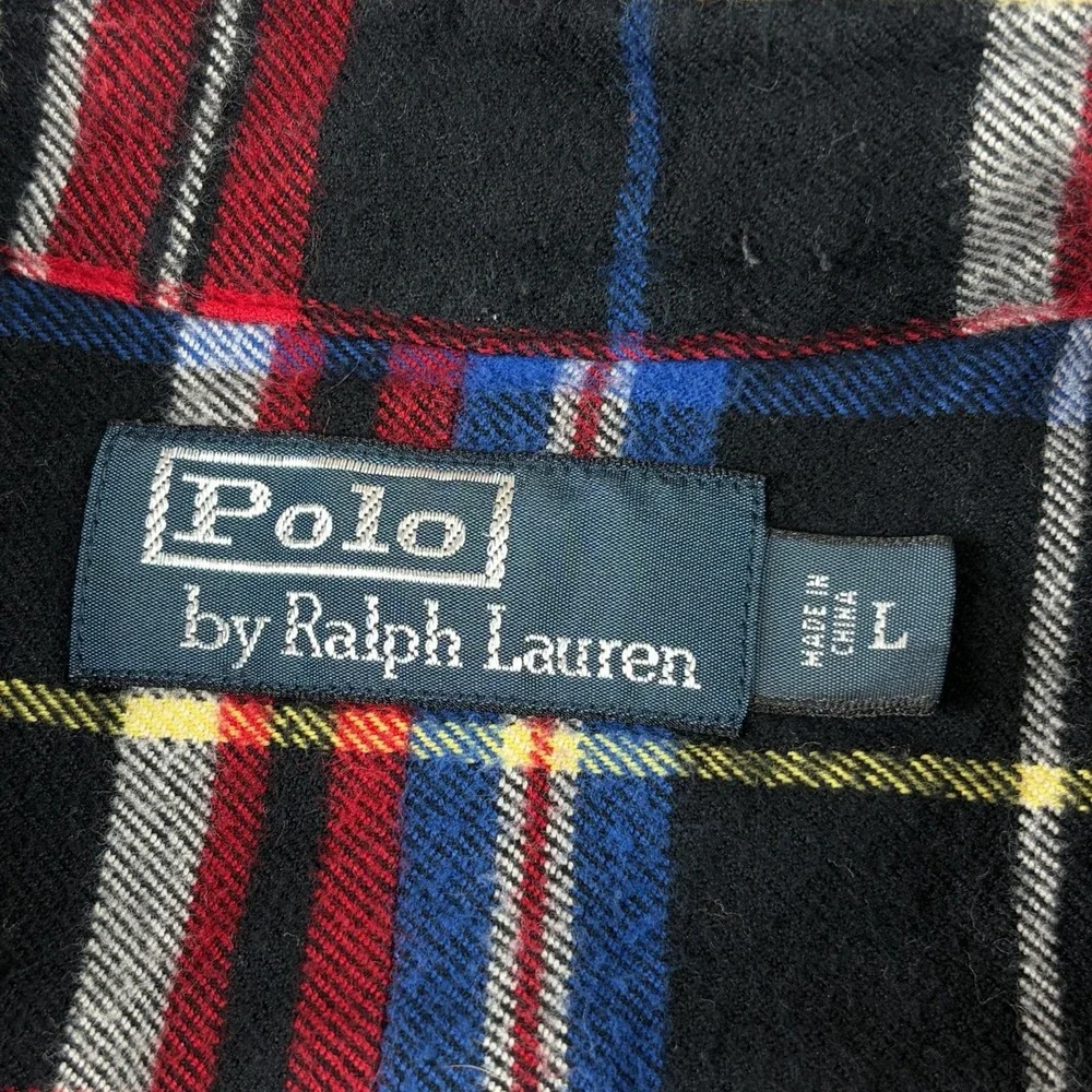 Polo Ralph Lauren Flannel Shirt Mens Large Red Blue Black Tartan Plaid Button Up